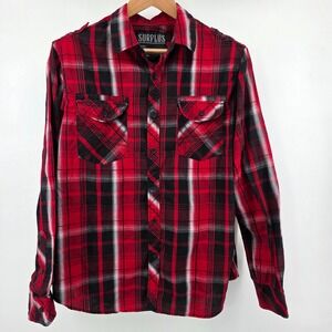 Surplus Mens Long Sleeve Shirt Plaid Button Up Sz Large Red Black Fall‎ Winter